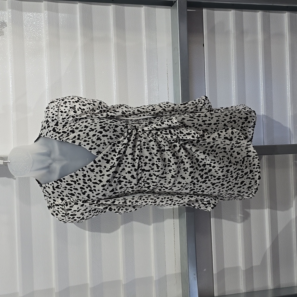 ZARA‎ Animal Printed Long Sleeve Surplice Mini Dress Black White Size XS